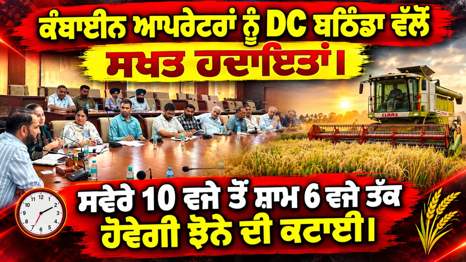 ਕੰਬਾਈਨ ਆਪਰੇਟਰਾਂ ਨੂੰ ਡੀ ਸੀ ਬਠਿੰਡਾ ਵੱਲੋਂ ਸਖ਼ਤ ਹਦਾਇਤਾਂ।